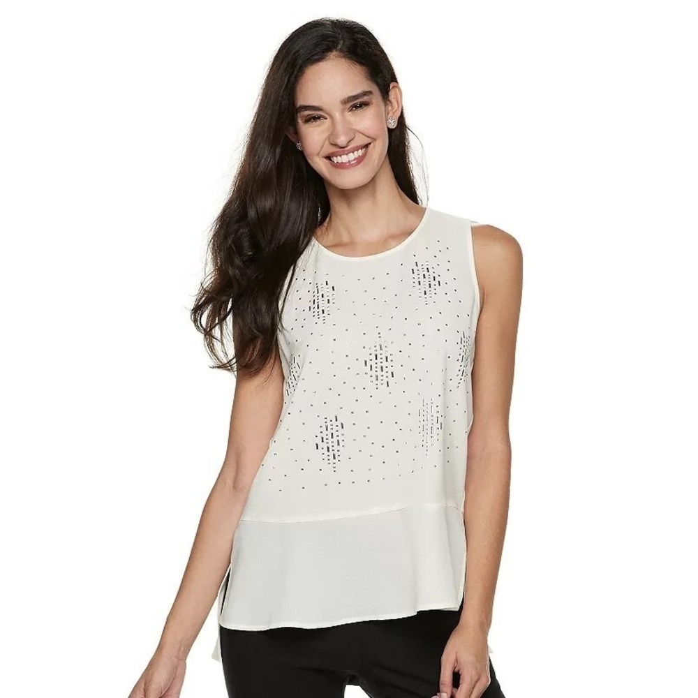 Juicy Couture Ivory White Embellished Peplum Sleeveless Blouse Rhinestone Medium